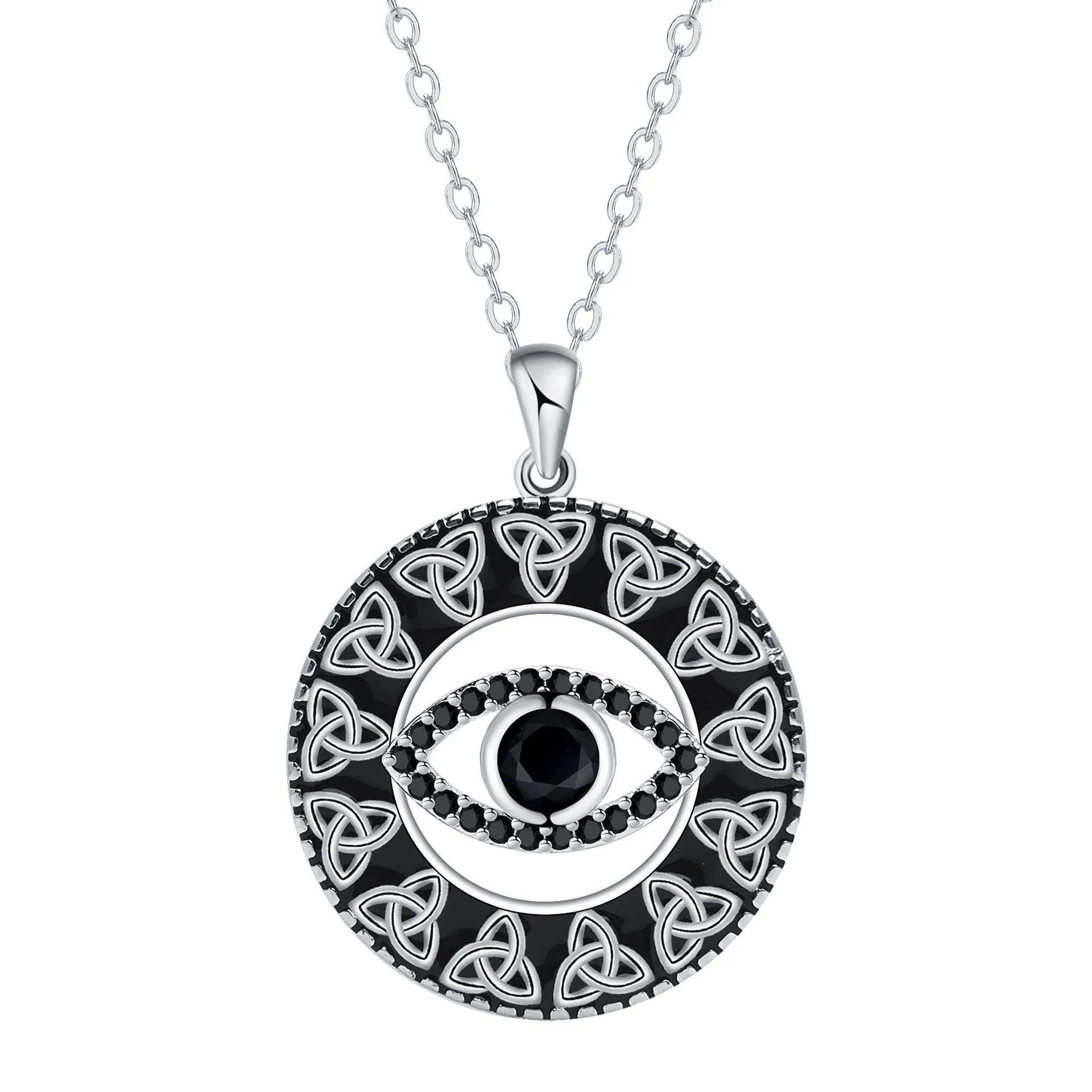 Copper Devil's Eye pendant necklace with electroplated finish on a cross chain for women.