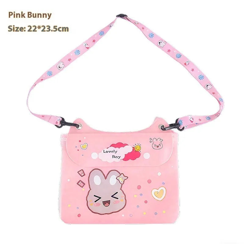 PVC waterproof mobile waist bag with touch screen and adjustable strap, blue whale cartoon design