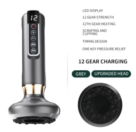 Green electric vacuum cupping massager with suction cup and charging cable