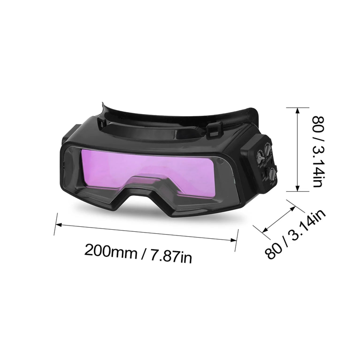 Black automatic darkening welding mask with a large rectangular viewing lens.