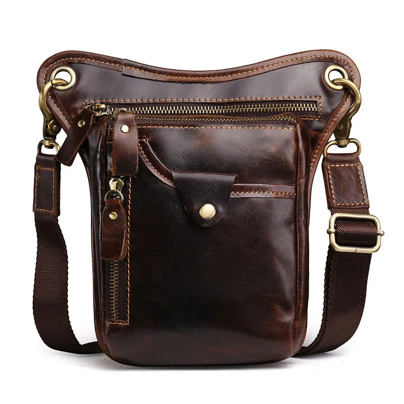 Men's vintage brown crazy horse leather satchel bag with a shoulder strap