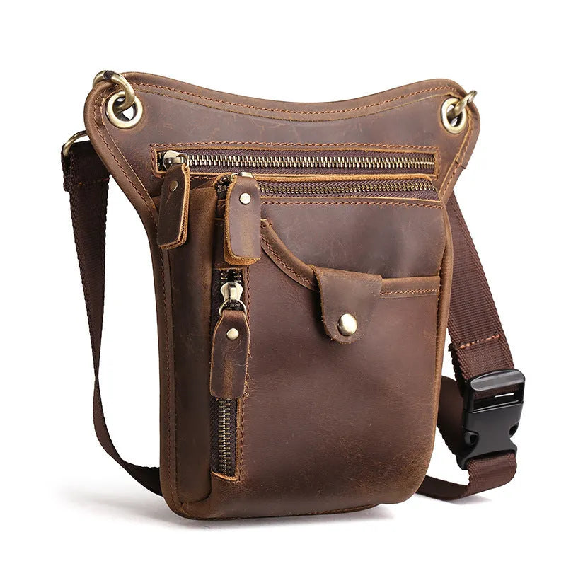 Men's vintage brown crazy horse leather satchel bag with a shoulder strap