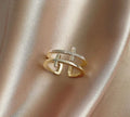 Women's miniature geometric copper ring with adjustable open design and inlaid zircon stones.