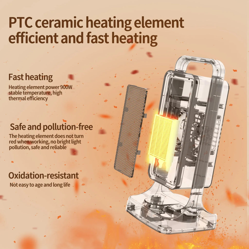 Black HQ-500A desktop PTC ceramic air heater on a table