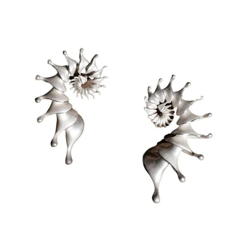 Alloy conch stud earrings with three-dimensional matte electroplated finish and irregular shape