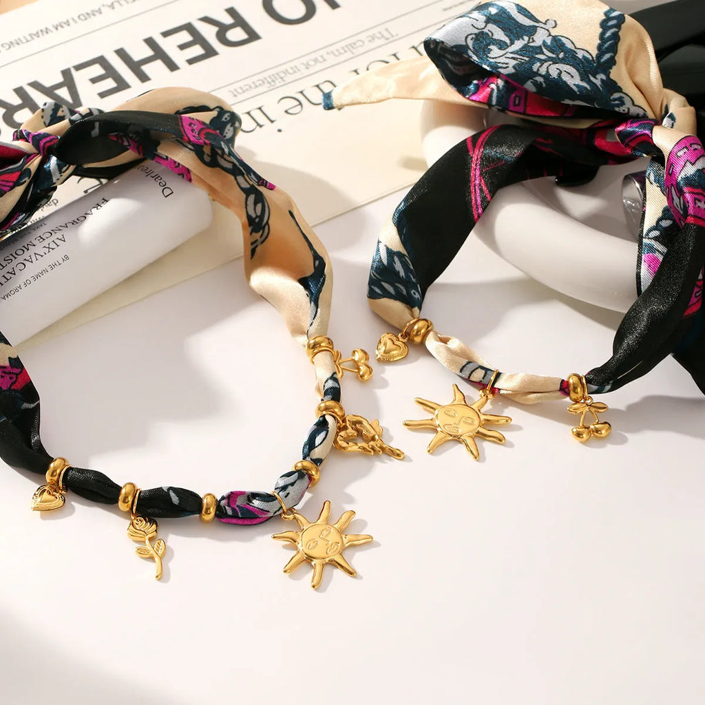 Sunflower necklace and ribbon bracelet set in stainless steel, children's jewellery in two colour options.