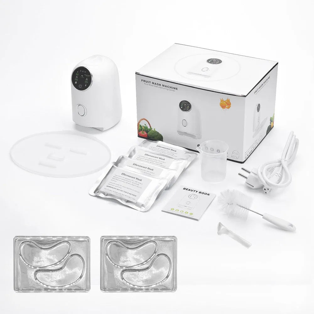 Intelligent homemade fruit and vegetable milk beauty apparatus in white plastic with facial mask tray and scraper