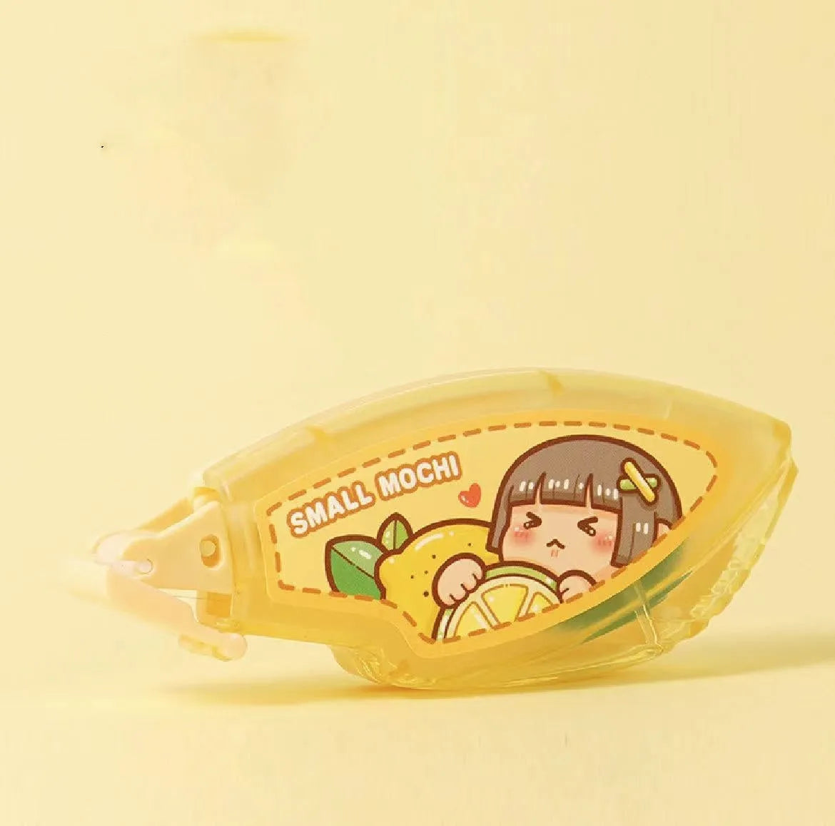 Hand account dotting glue in peach juice colour on card packaging, a high viscosity double-sided adhesive.