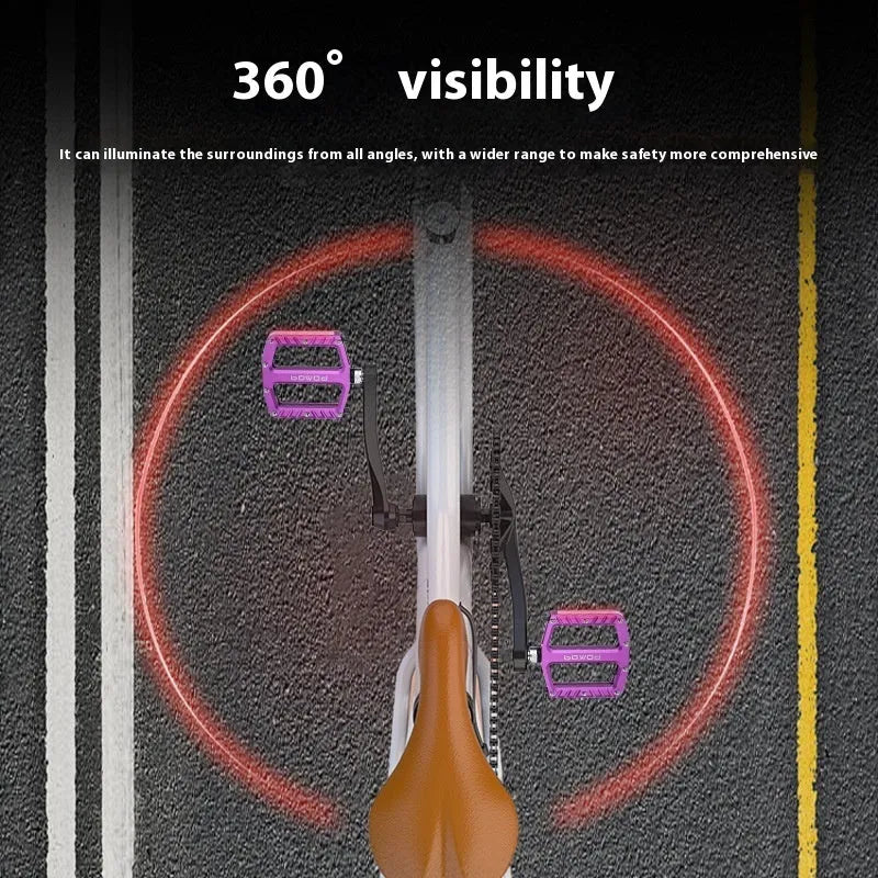 Aluminium alloy bicycle pedals with LED lights in five colour options