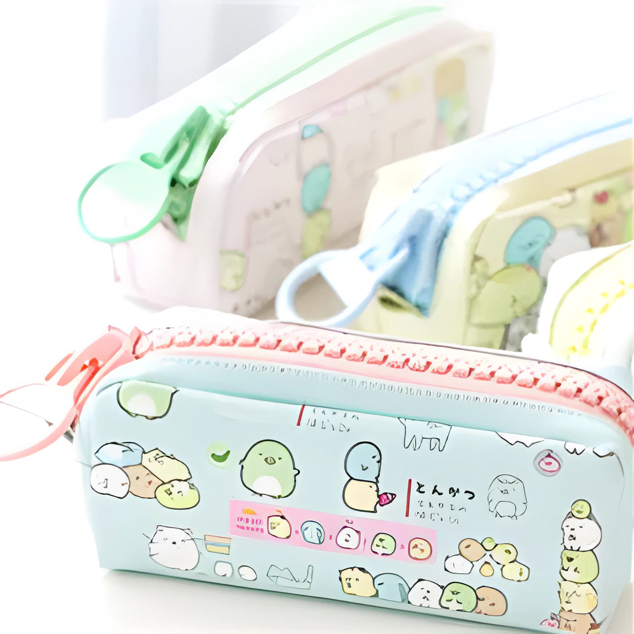 Leather corner animal pencil case in cartoon pattern with zip closure, compact storage for pens and pencils