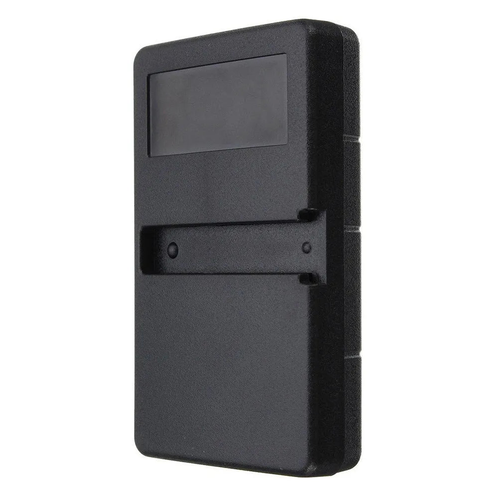 Black three-button garage door remote control compatible with Linear models, showing front button layout