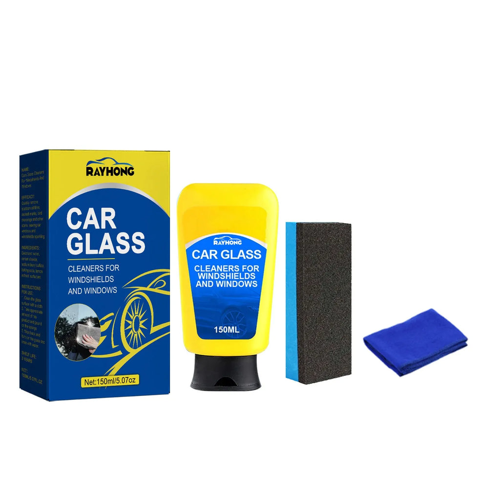 150ml car windshield detergent defogging spray bottle with sponge and microfibre cloth for cleaning automotive glass.