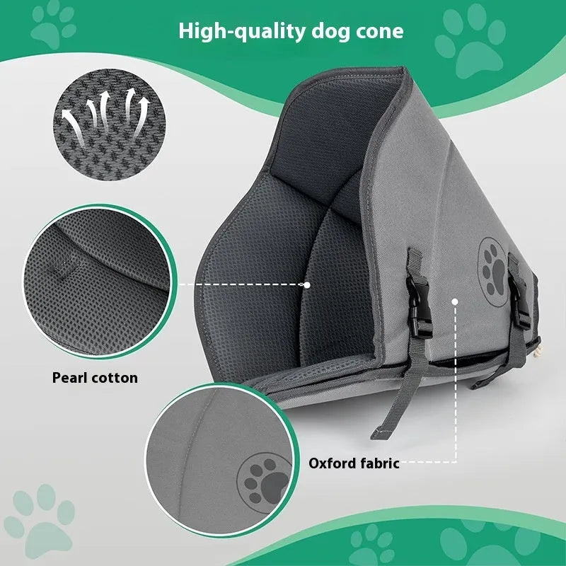 Soft adjustable polyester recovery collar for dogs and cats, shown in single-layer and double-layer styles.