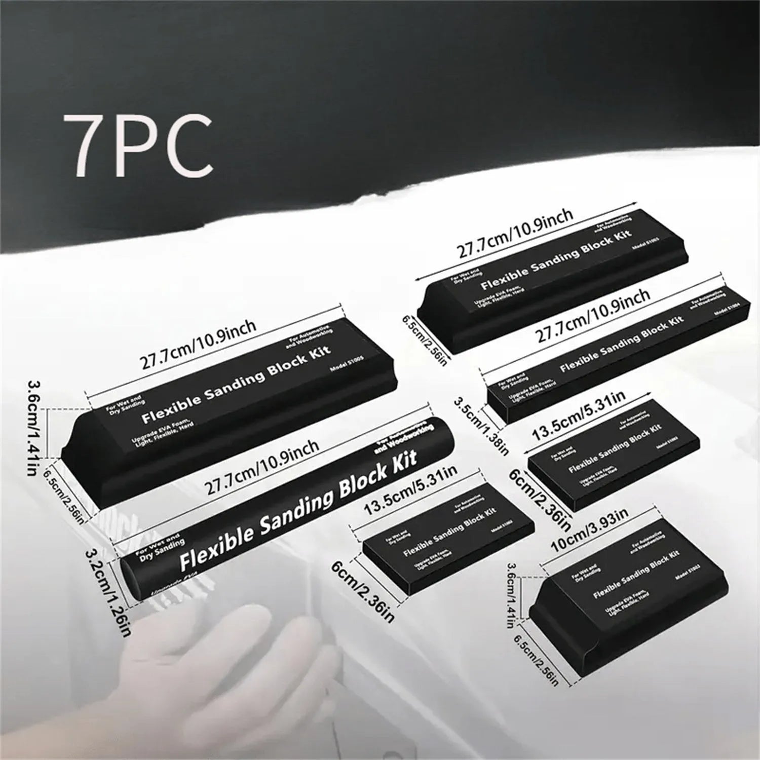 Seven black EVA frosted building blocks with metal connectors for construction and modelling