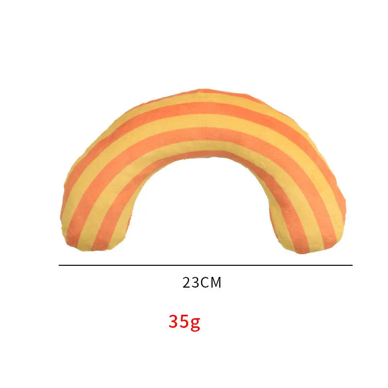 Striped pattern cat pillow toy with noise feature and built-in catnip measuring 23cm