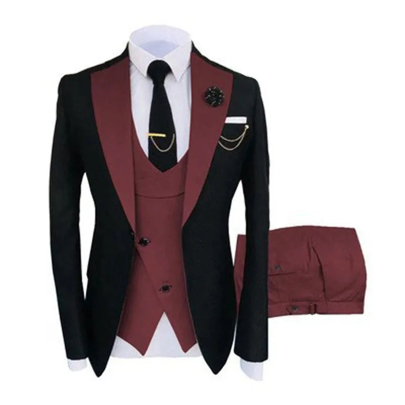 Men's slim fit three-piece suit in cotton with coat, vest, and trousers for formal occasions