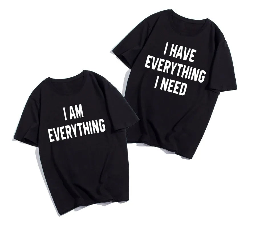 Matching couple cotton T-shirts in black and white with love proclamation text for Valentine's Day casual wear Asian sizes