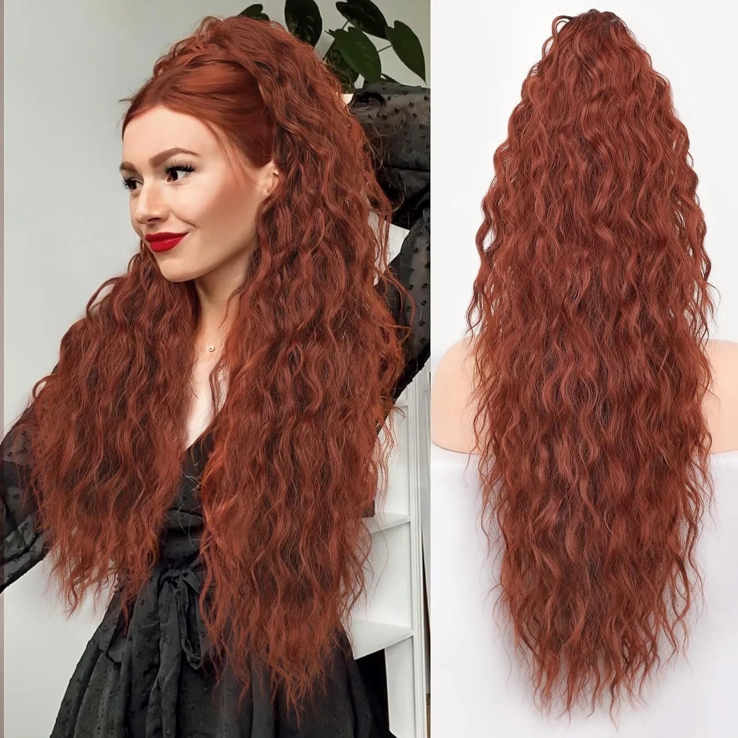Long 30-inch curly ponytail wig in high temperature fibre for costume and cosplay.