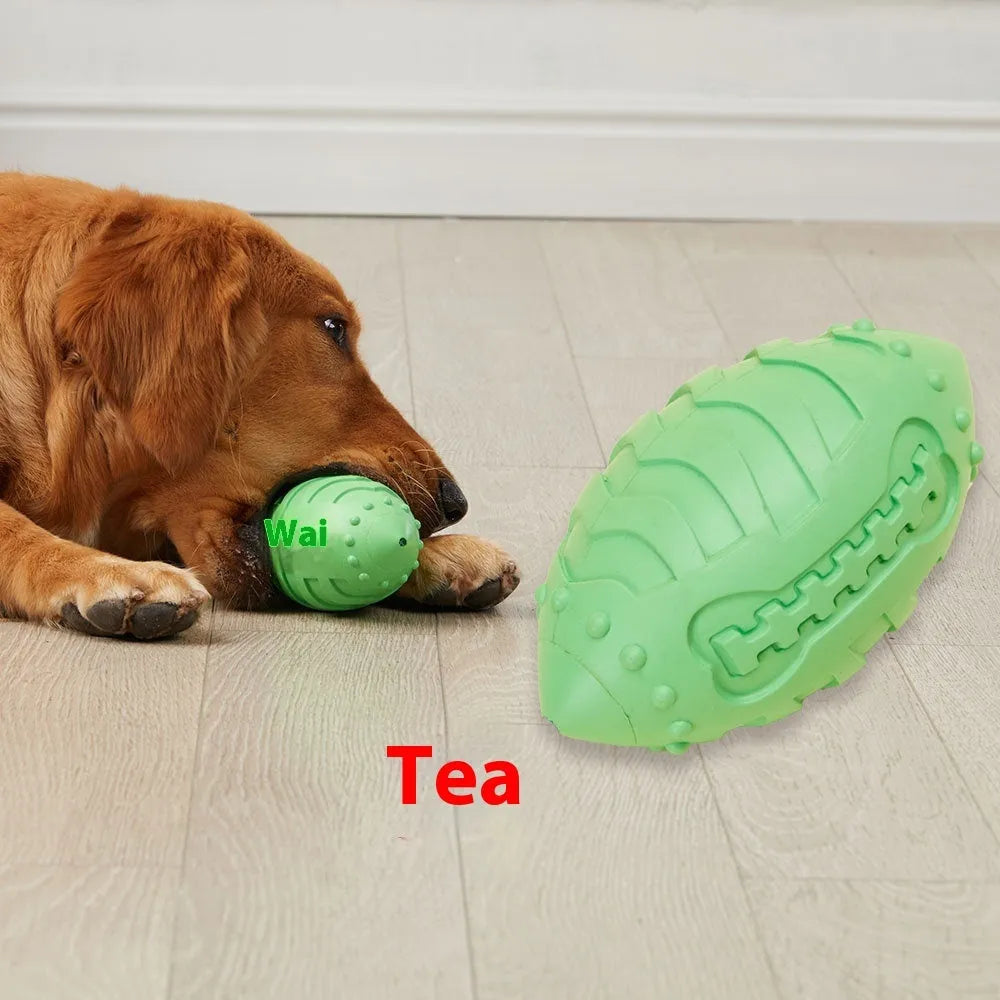 Thickened rubber rugby training ball for dogs in light green or sapphire blue
