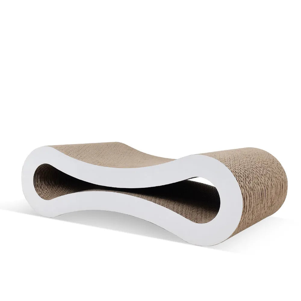 Eight-shaped large white corrugated cat scratch board 430x210x130mm on floor