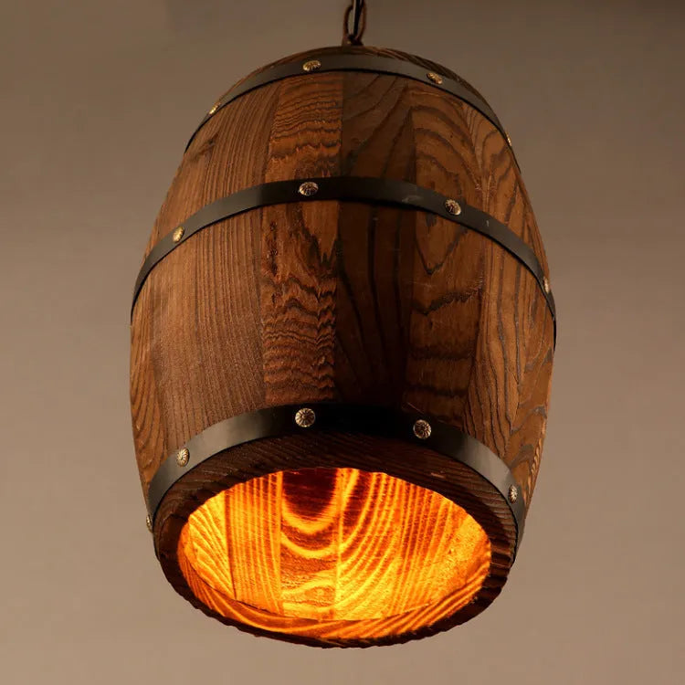 Wooden wine barrel chandelier with adjustable height and E27 bulb base for dining room