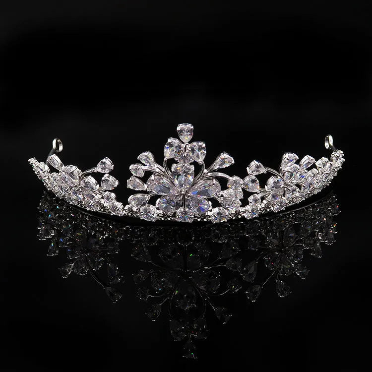 Bride headdress crown necklace and earrings three-piece jewellery set in gold and pearl design