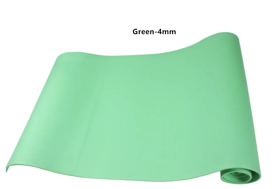 Red EVA fitness yoga mat with rolled black mat beside it, showing thickness options of 4mm and 6mm.