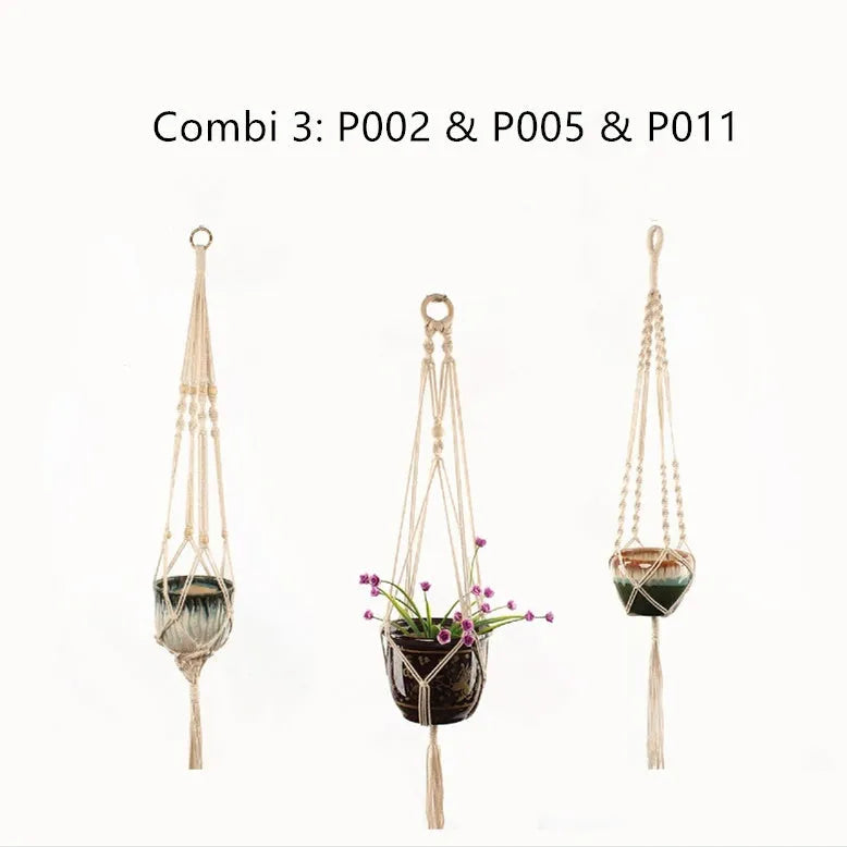 A rustic-style woven cotton rope plant trellis panel supporting green leaves.