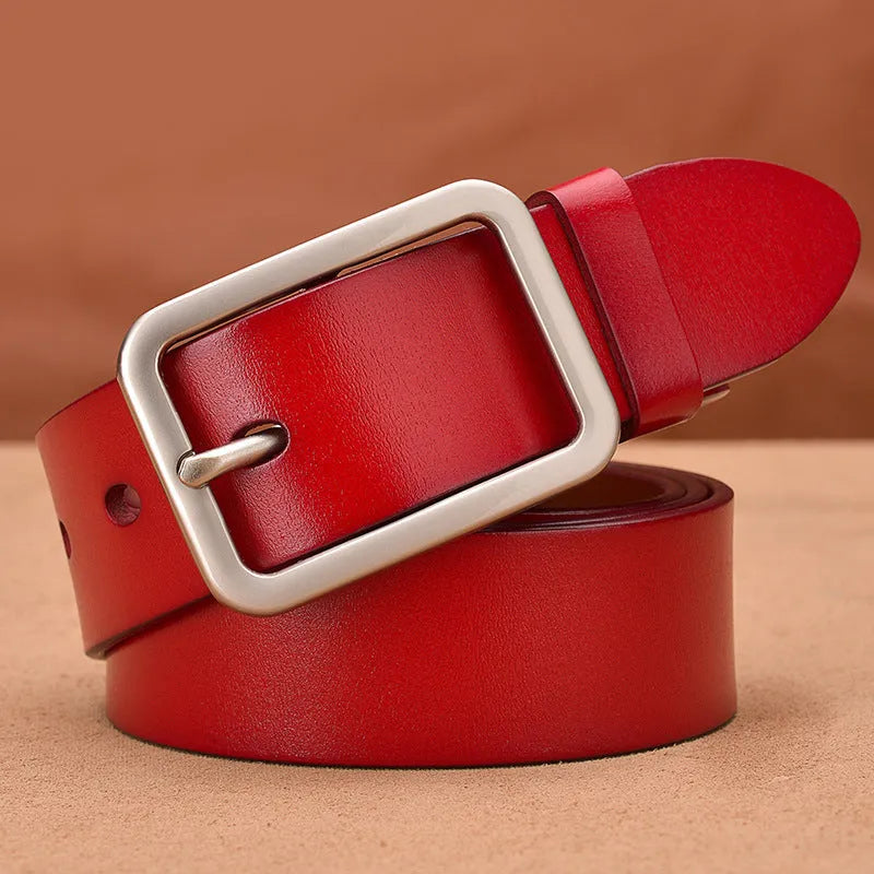 Genuine leather casual belt with rectangular alloy pin buckle in black colour