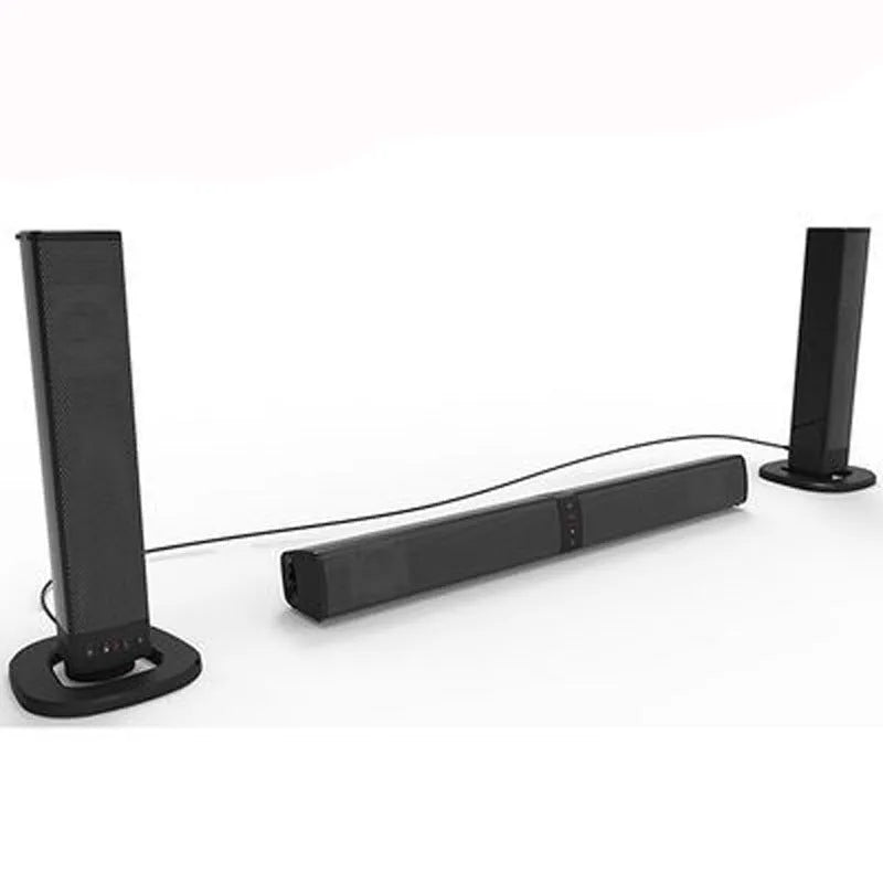 Black foldable split Bluetooth speaker, 490mm wide, with radio, TF, USB and RCA inputs