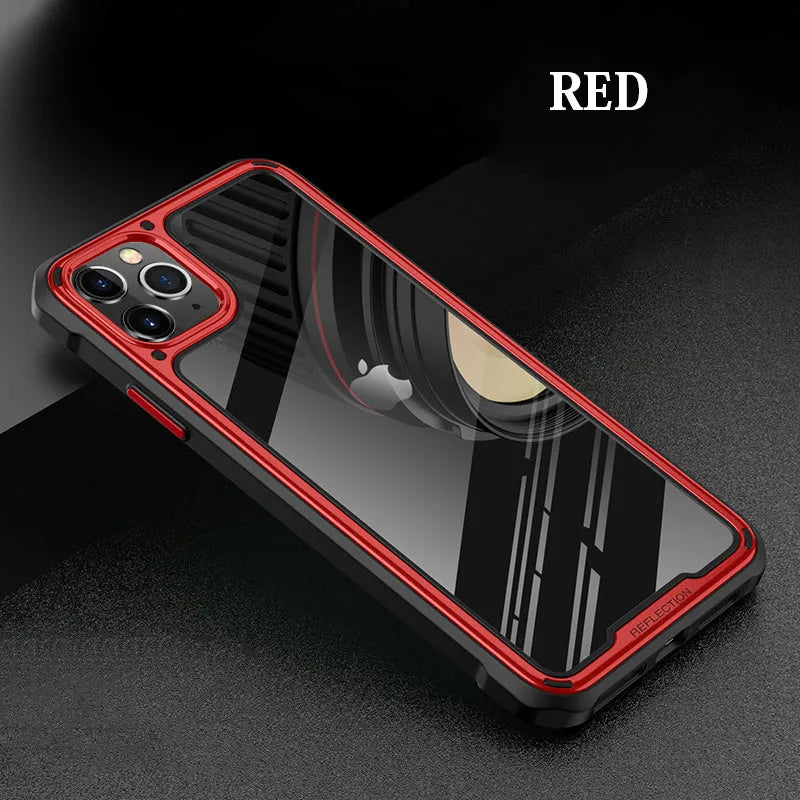 Clear transparent mobile phone case for iPhone 11 on a table.