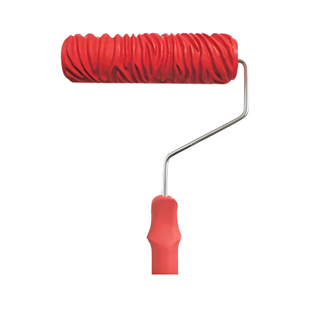 Red rubber texture paint embossing roller measuring 7 inches for creating wall patterns
