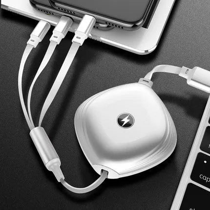 3 in 1 telescopic charging cable with TPE cable and titanium alloy connectors in multiple colours