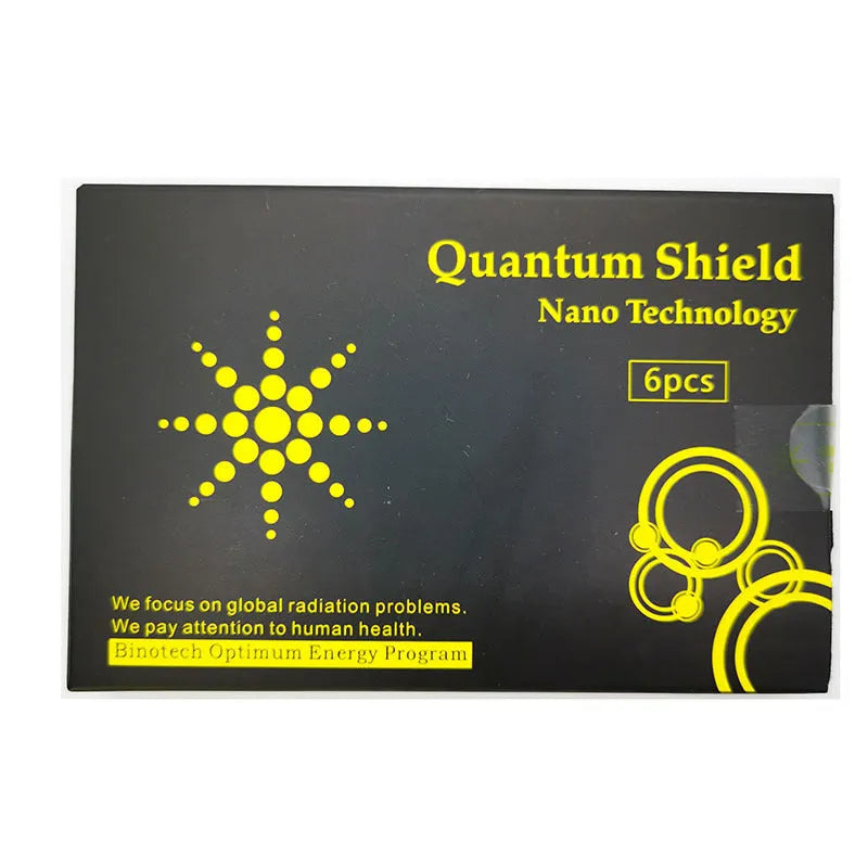 Six anti-radiation mobile phone stickers in gold and silver colours with negative ion energy