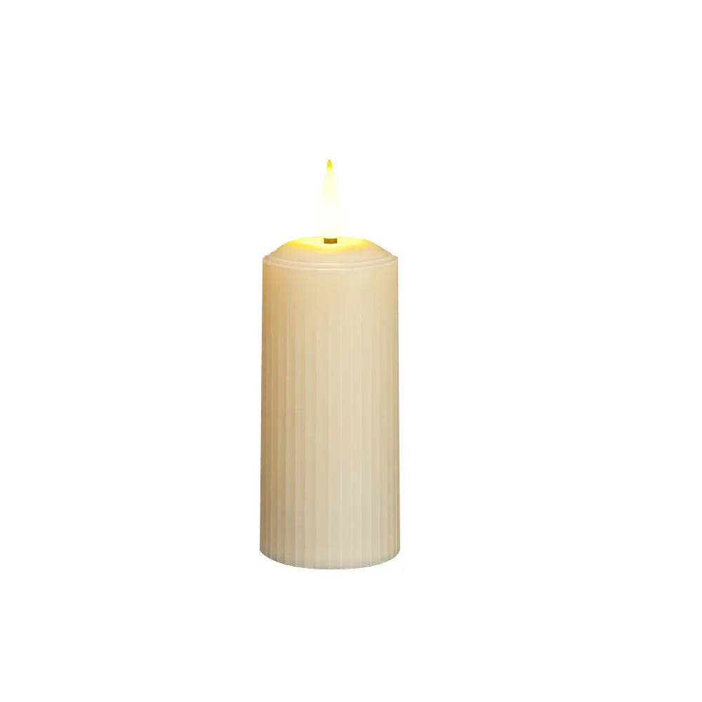 Beige ABS electronic candle lamp set with water droplet head, USB charging, remote control, and three candles, 19.2 x 17.6 x 5.3 cm