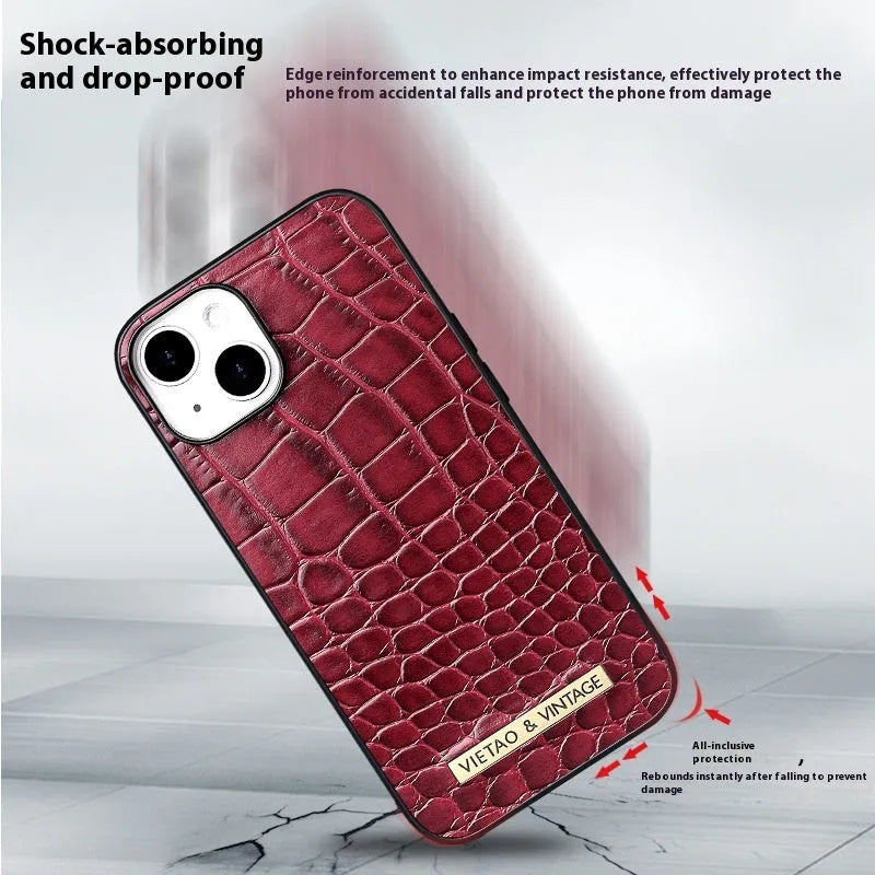 Pattern Patch all-inclusive drop-resistant phone case for Apple iPhone in black with crocodile texture finish