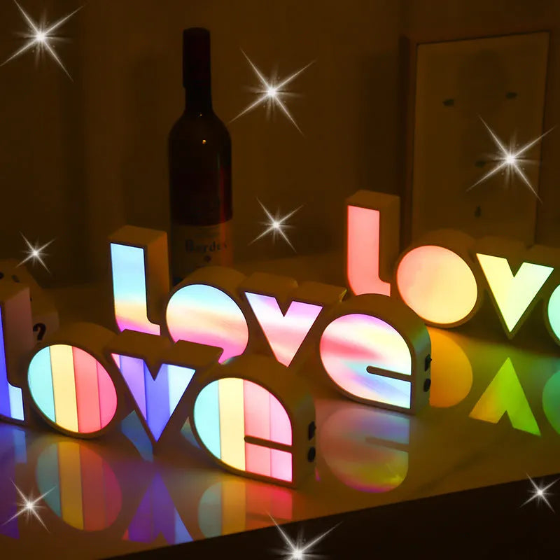Rainbow style LED LOVE decorative light lamp for Valentine's Day and wedding party decoration.
