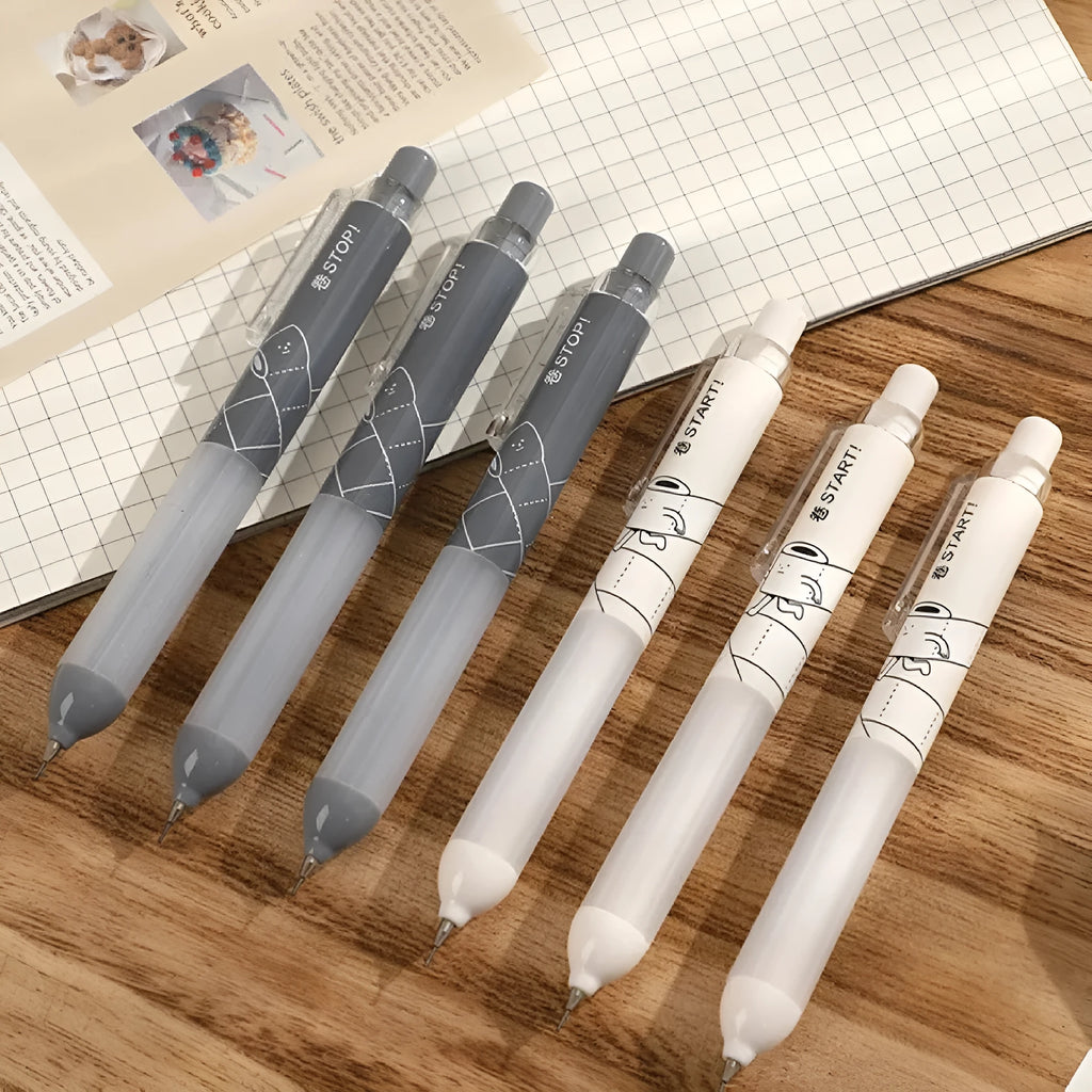 White and black automatic pencils with 0.5mm tips and a cloud-shaped grip area.