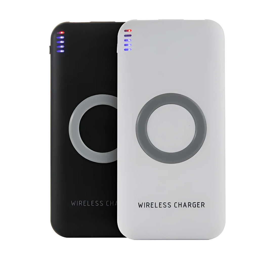 B100 wireless charging mobile power supply in black and white colours showing portable design
