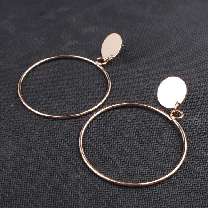 Simple style temperament large circle earrings in gold and silver with geometric diamond processing alloy finish
