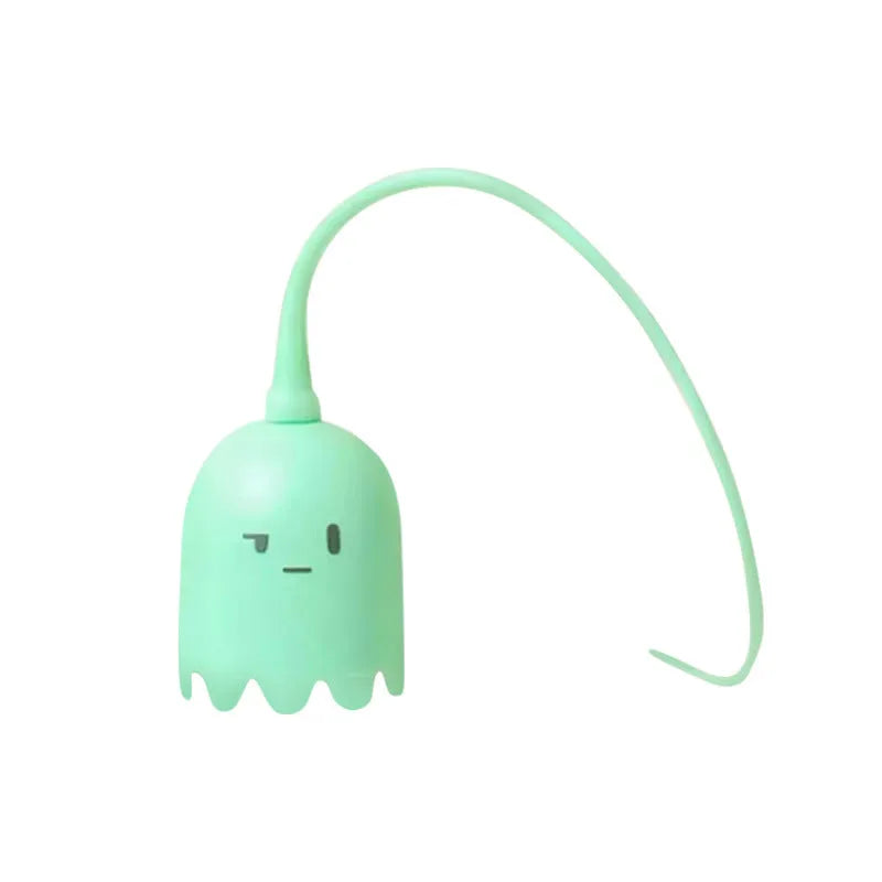 Green electronic cat wand toy with moving silicone tails for indoor cat play