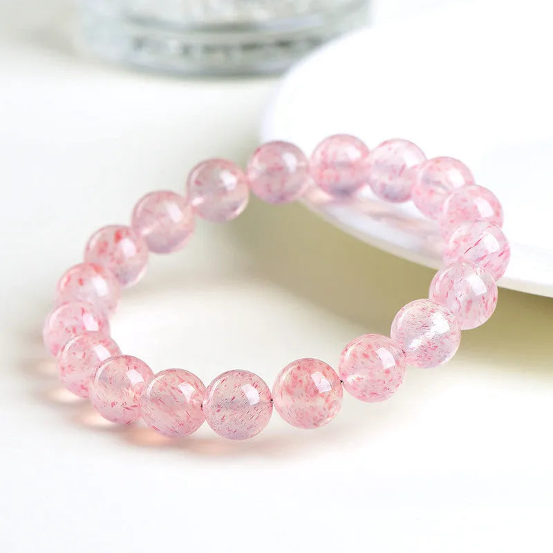 Natural white water strawberry quartz bracelet with 19 geometric 10-10.8mm crystal beads