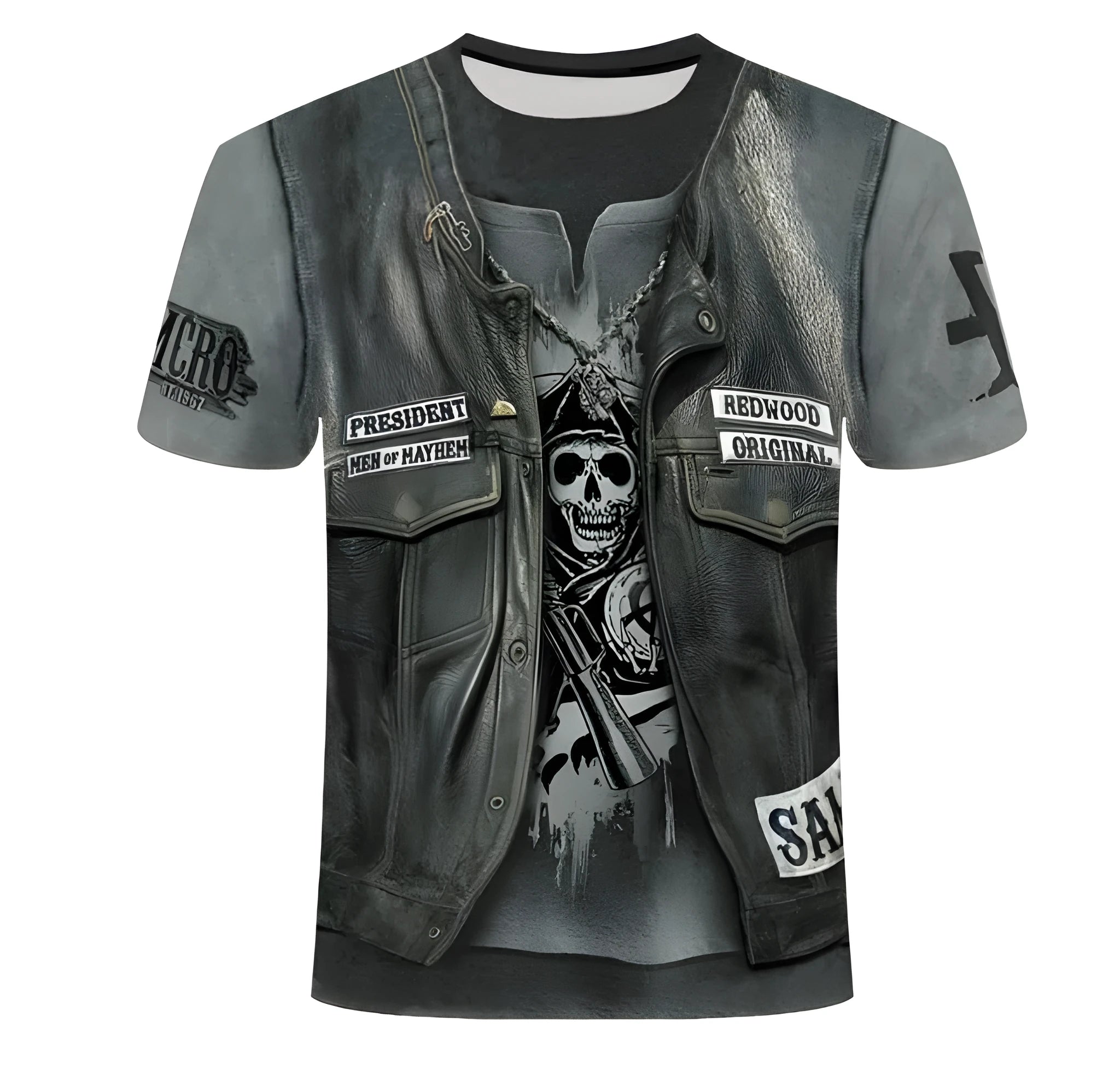 3D T-shirt with printed illusion effect, cotton blend, available in sizes S to 6XL