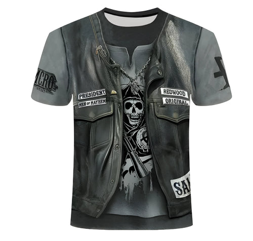 3D T-shirt with printed illusion effect, cotton blend, available in sizes S to 6XL