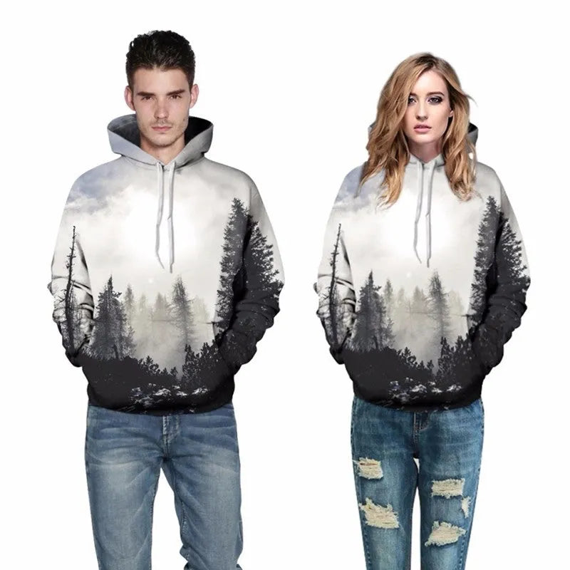Winter Forest Hoodie pullover with drawstring long sleeves men's casual streetwear