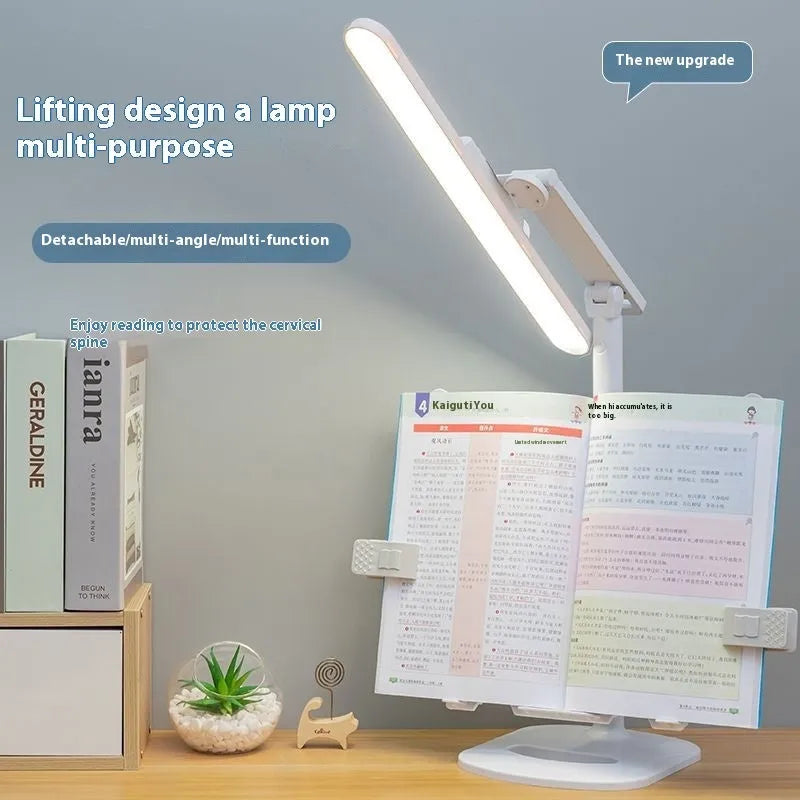 Adjustable black desk lamp with gooseneck arm and clamp, showing three light colour temperature settings.