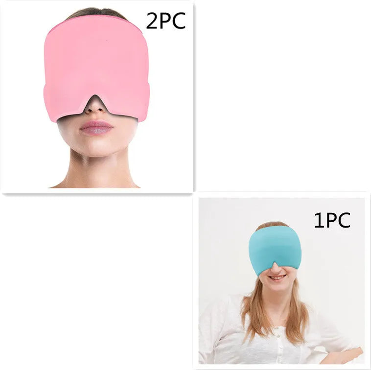 Black elastic cloth cooling gel eye mask for headache relief showing adjustable fit