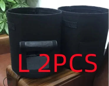 Non-woven breathable potato plant growth bag with side window and double handles in black colour