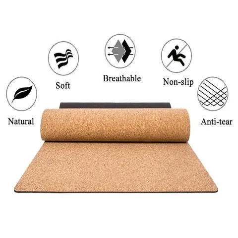 7 Chakra Cork Yoga Mat 183x68cm with natural cork top and non-slip bottom