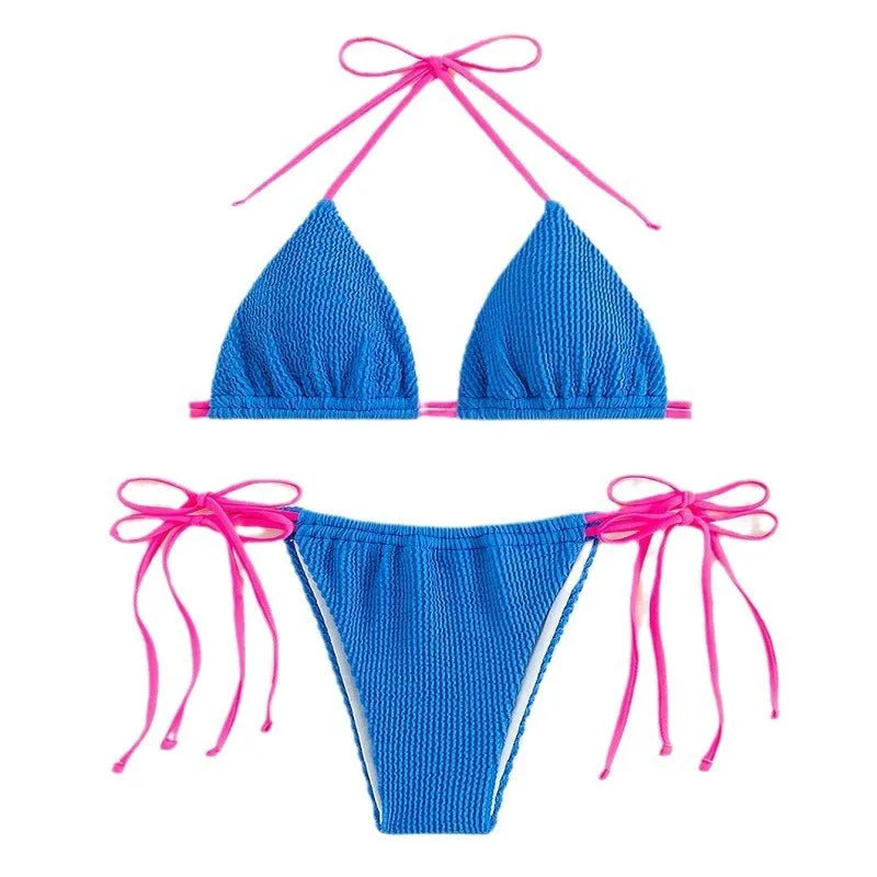 Women's solid colour lace-up one-piece swimsuit in nylon fabric.